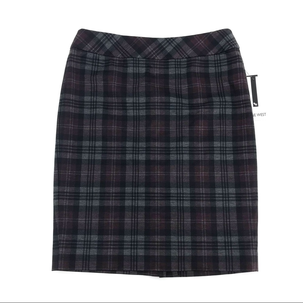 Nine West Plaid Black & Plum Skirt, NWT - Picture 1 of 8
